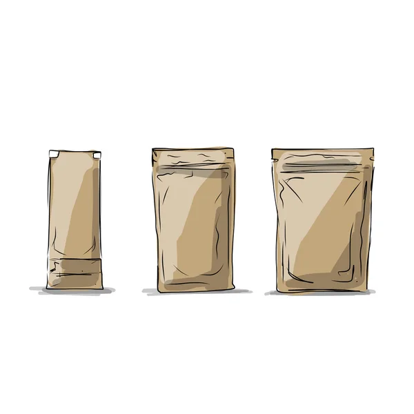 Embalaje de la bolsa, boceto para su diseño — Vector de stock