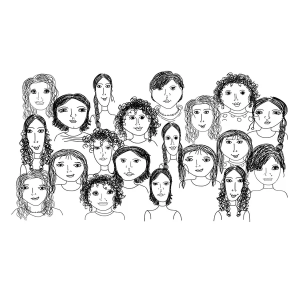 女性の群衆。あなたのデザインのための漫画 — ストックベクタ