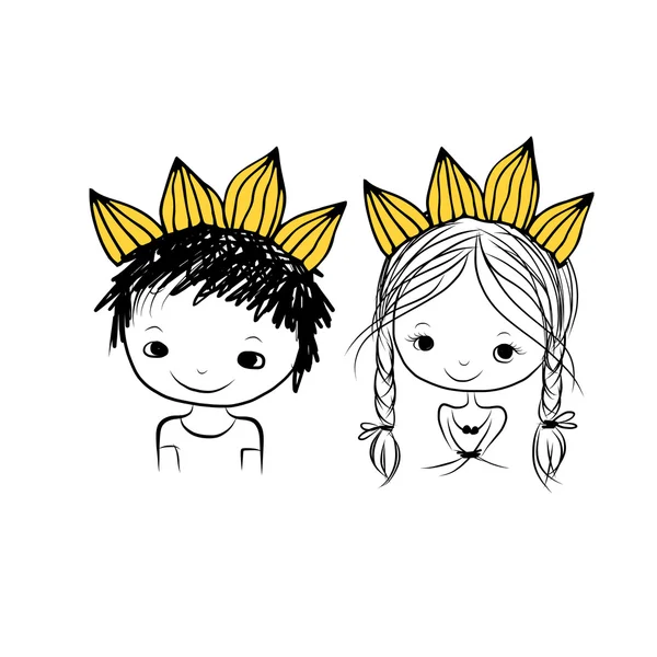 Príncipe y princesa con corona en la cabeza para su diseño — Vector de stock