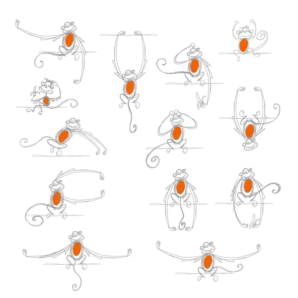 Funny monkeys, sketch for your design — Stock Vector