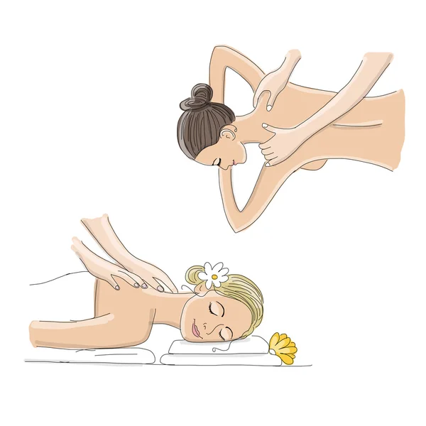 Massage du dos, esquisse femme pour votre design — Image vectorielle