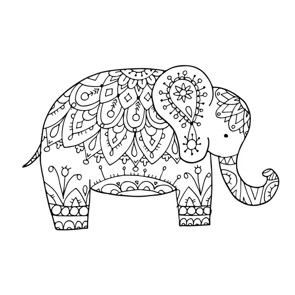 Elefante ornamentado, esboço para o seu projeto — Vetor de Stock