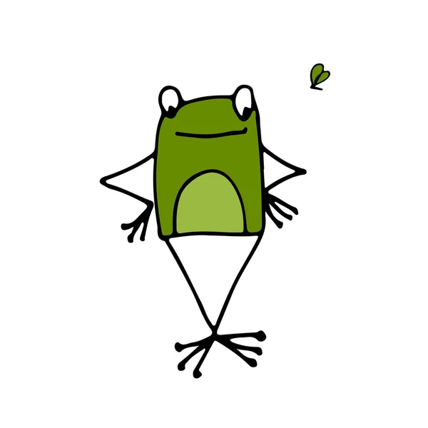 Funny frog, sketch for your design — Stock Vector