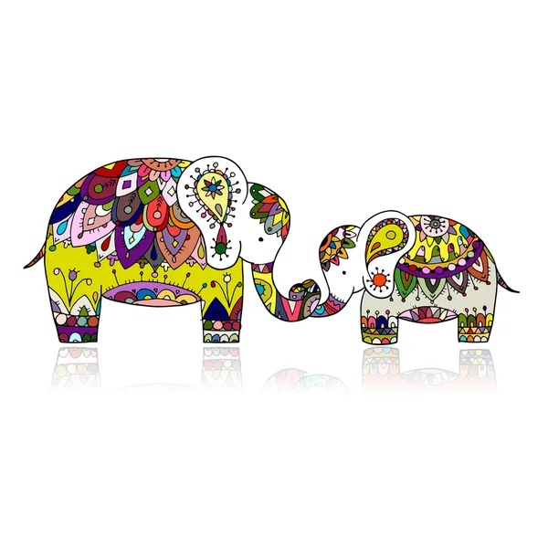 Sloní ozdoby, skica pro váš design — Stockový vektor