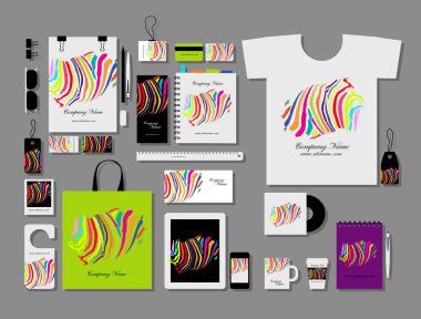 Kurumsal düz mock-up şablon, renkli zebra tasarımını yazdırma