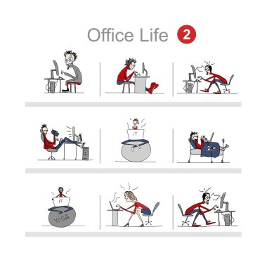 İş yerindeki programcılar, ofis hayatı, tasarımınız için çizimler