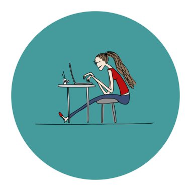 Programcı kadın iş yerinde, tasarımınız için kroki