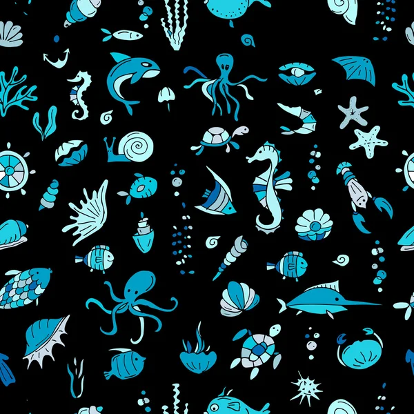 海洋生物、あなたの設計のためのシームレスなパターン — ストックベクタ