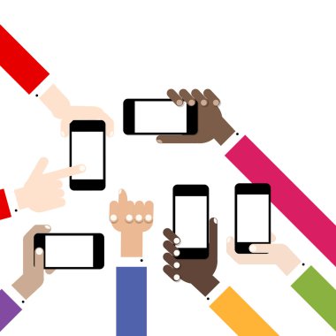 Akıllı telefonlar, düz tasarım el ele tutuşur