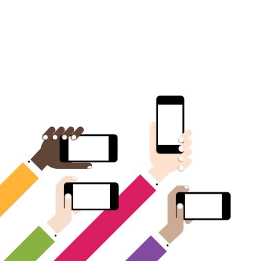 Akıllı telefonlar, düz tasarım el ele tutuşur