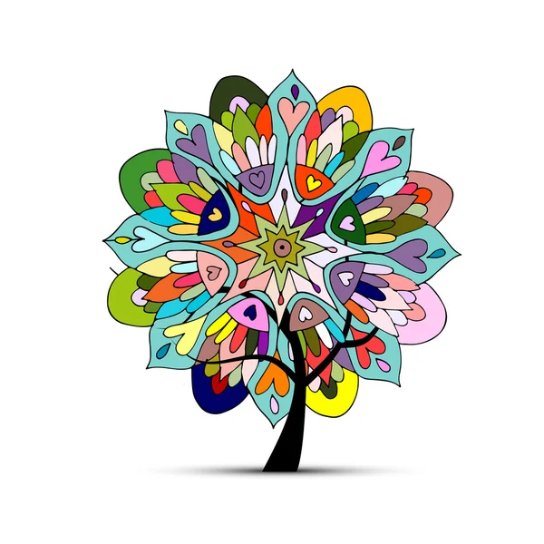 Mandala tree, floral sketch for your design — Stock Vector