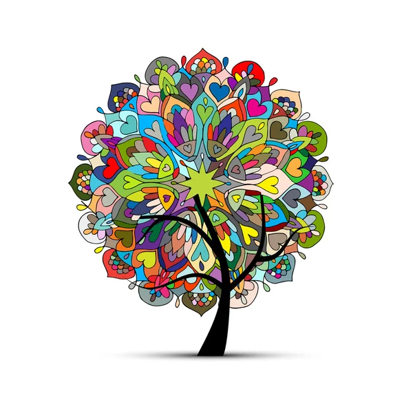 Mandala träd, blommig skiss för din design — Stock vektor
