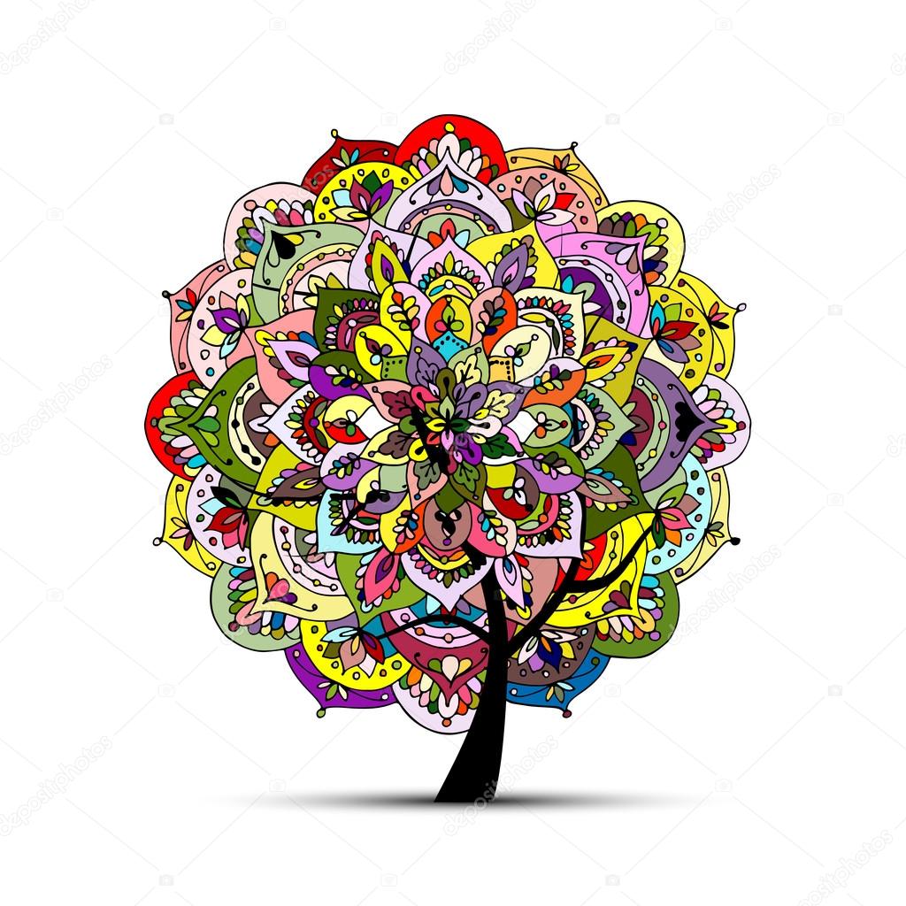 Albero di Mandala abbozzo floreale per il vostro disegno — Vettoriale Stock