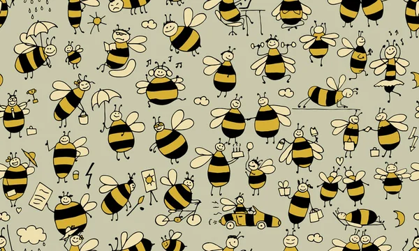 Забавні бджоли, безшовний візерунок для вашого дизайну — стоковий вектор