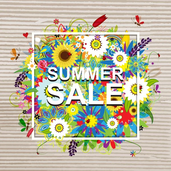 Diseño de venta de verano, marco floral en papel de cartón — Vector de stock