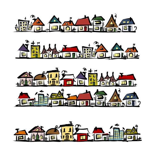 Set of houses, sketch for your design — Stock Vector