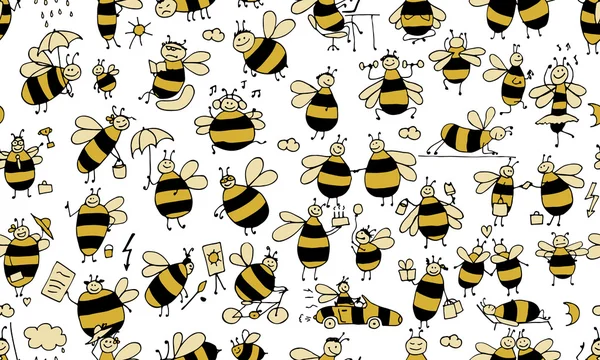 Abeilles drôles, motif sans couture pour votre conception — Image vectorielle