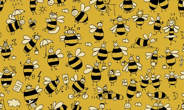 Забавні бджоли, безшовний візерунок для вашого дизайну — стоковий вектор