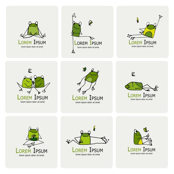 Funny frogs collection, sketch for your design — Stock Vector