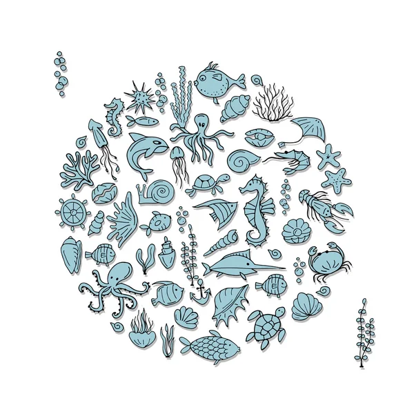 Podmořský život, skica pro návrh — Stockový vektor