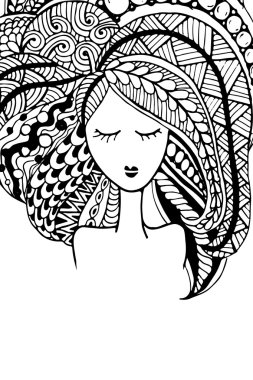 Kadın yüzü, tasarımın için süslü saç şekli.