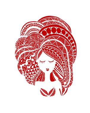 Kadın yüzü, tasarımın için süslü saç şekli.