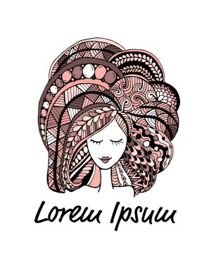 Kadın yüzü, tasarımın için süslü saç şekli.