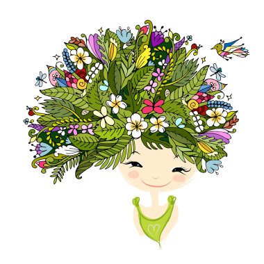 Tasarımınız için tropik saç modeli ile kadın portre