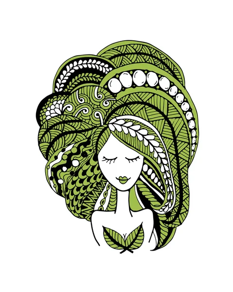 Cara femenina, peinado adornado para su diseño — Vector de stock
