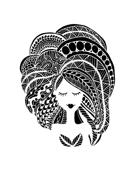 Female face, ornate hairstyle for your design — Stock Vector