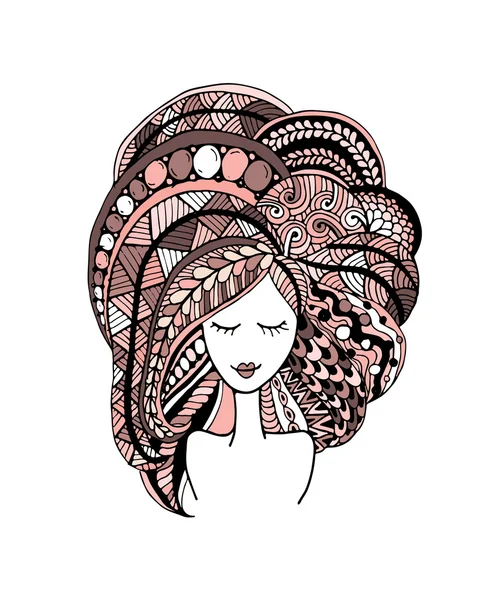 Female face, ornate hairstyle for your design — Stock Vector