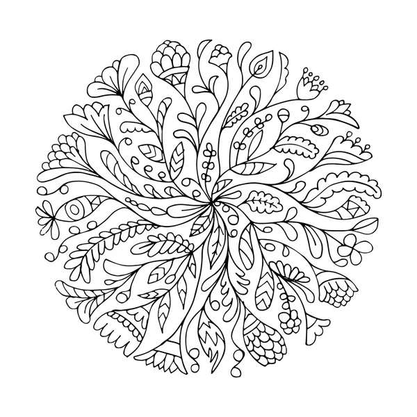 Adorno de círculo floral, boceto dibujado a mano para su diseño — Vector de stock