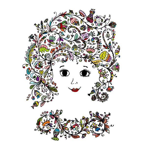 Cara femenina con peinado floral para tu diseño — Archivo Imágenes Vectoriales
