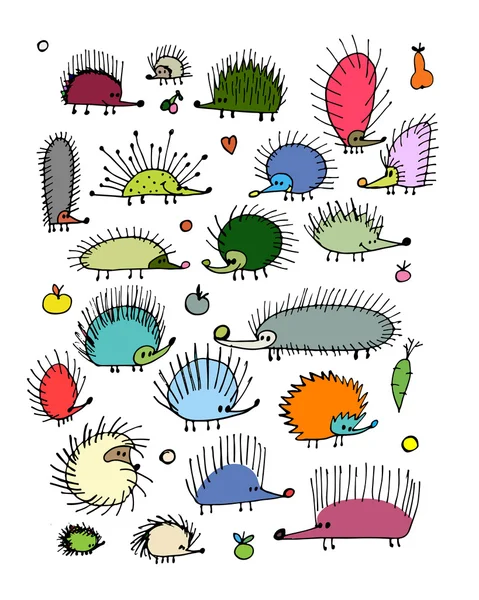 Funny hedgehog collection, sketch for your design — Stock Vector
