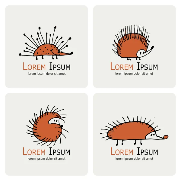 Funny hedgehog, logo set for your design — Stock Vector