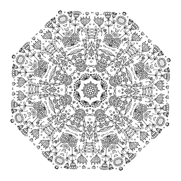 Mandala-Ornament, handgemachte Skizze für Ihr Design — Stockvektor