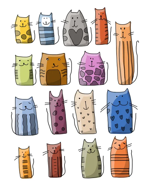 Colección de gatos coloridos, boceto para su diseño — Vector de stock