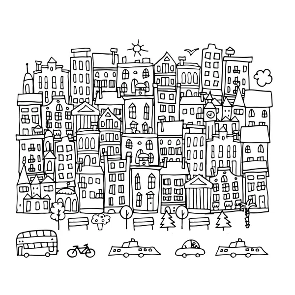 Calle de la ciudad europea, boceto para su diseño — Vector de stock