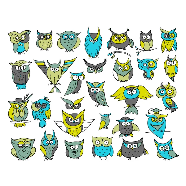 Ensemble de collection drôle de hibou pour votre conception — Image vectorielle