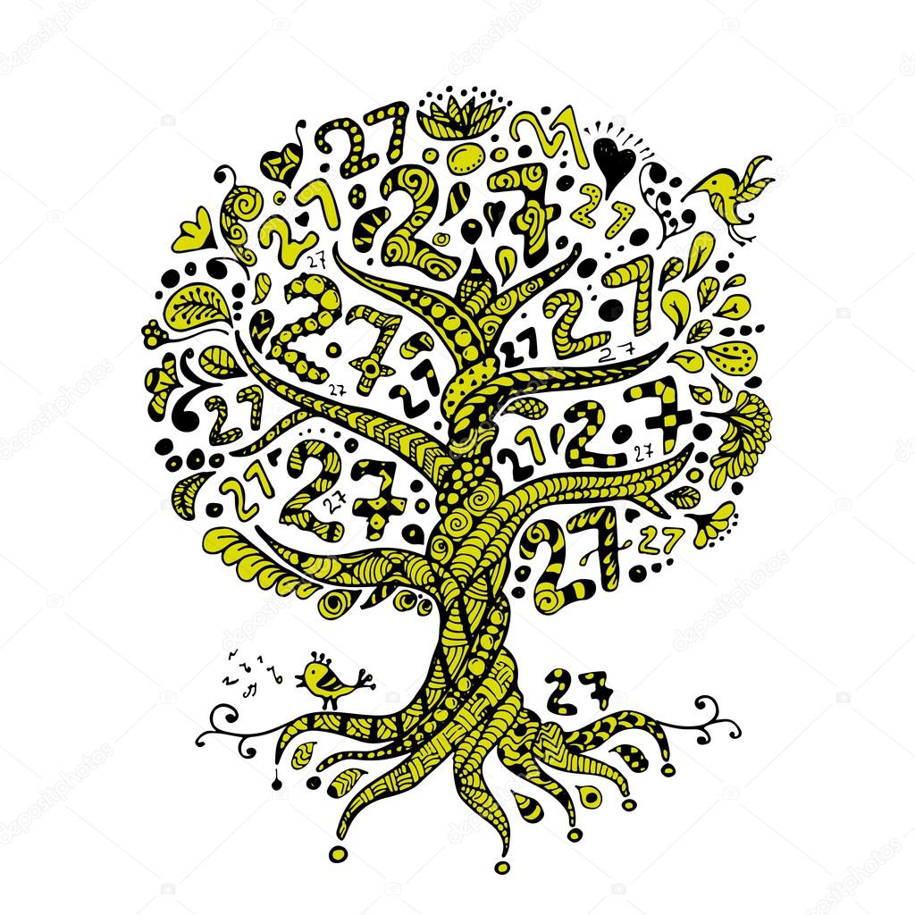 Albero 27 con le radici zentangle per il vostro disegno Illustrazione di vettore — Vettoriali di Kudryashka
