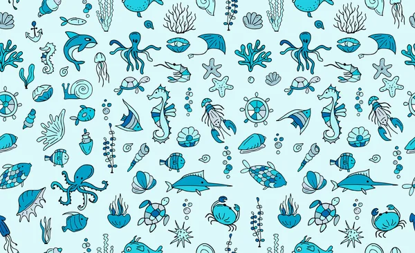 海洋生物、あなたの設計のためのシームレスなパターン — ストックベクタ