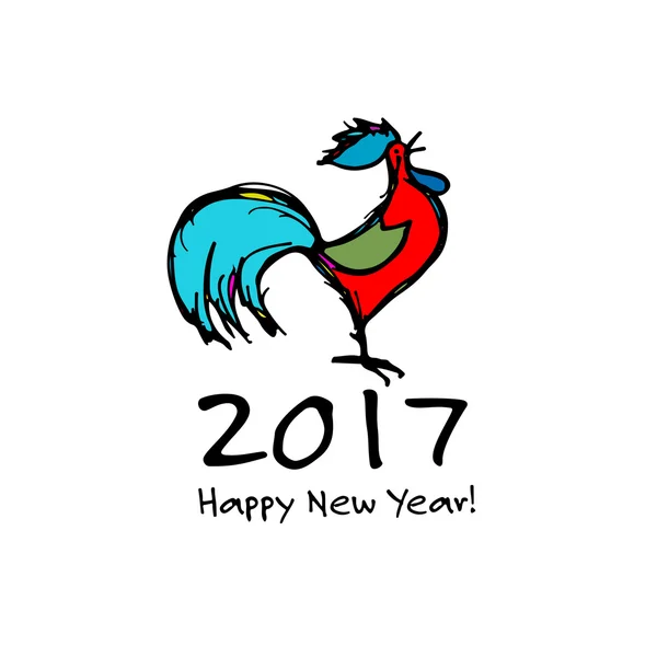 Funny Rooster, simbol Tahun Baru 2017 - Stok Vektor
