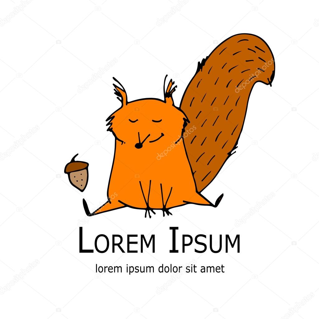 Funny squirrel with nut for your design. Vector illustration