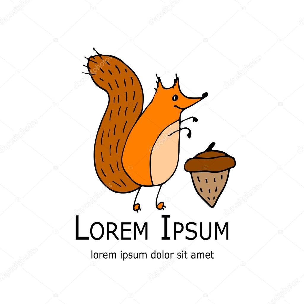 Funny squirrel with nut for your design. Vector illustration