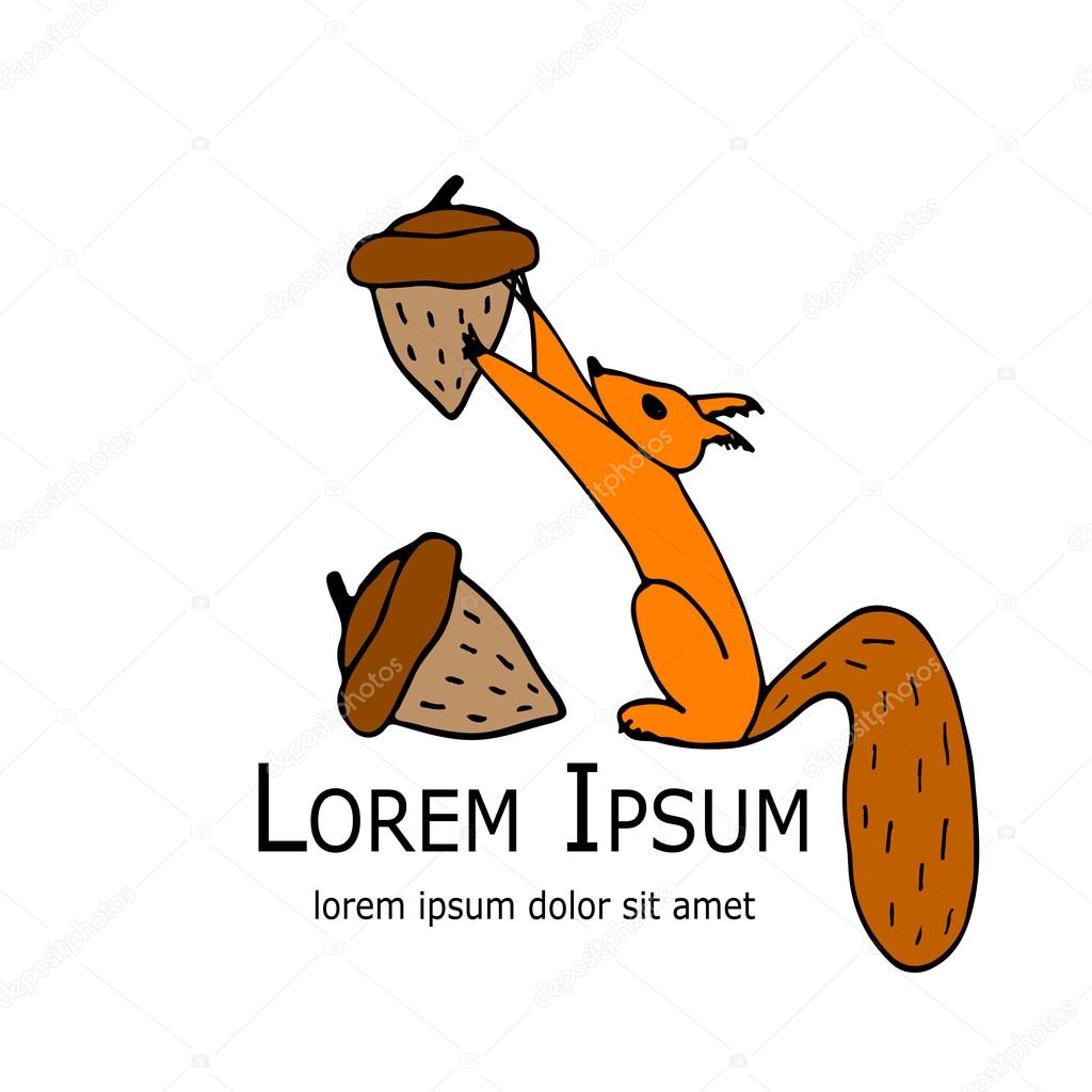 Funny squirrel with nut for your design. Vector illustration