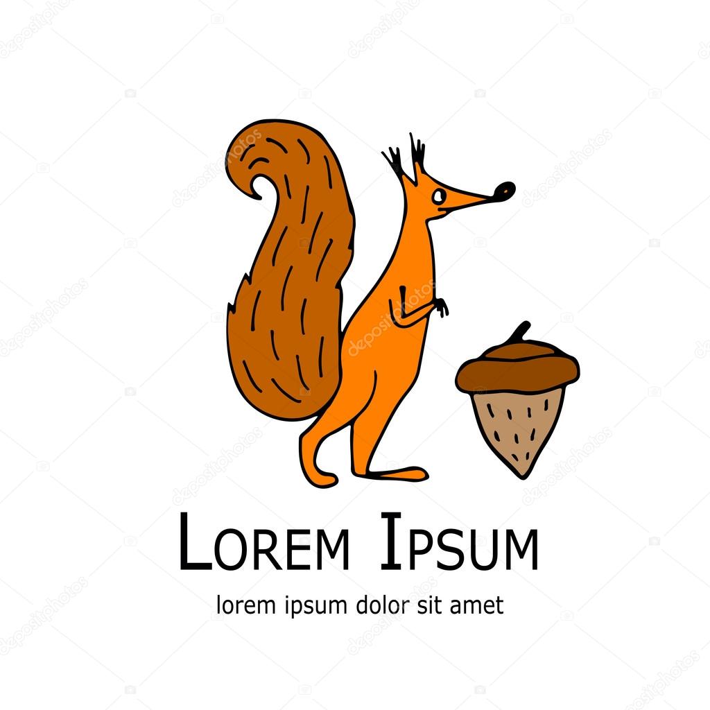 Funny squirrel with nut for your design. Vector illustration