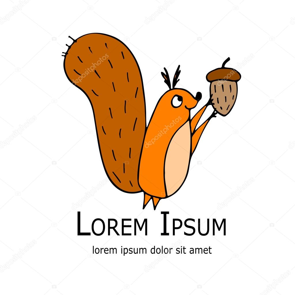 Funny squirrel with nut for your design. Vector illustration