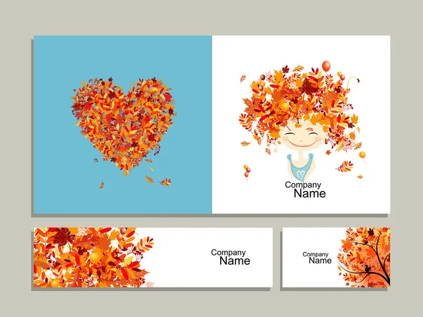 Visitenkarten, Herbstmädchen für dein Design — Stockvektor