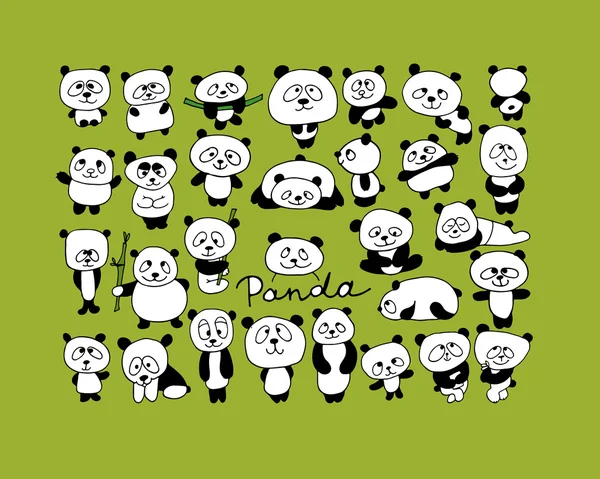 Coleção engraçada dos pandas, esboço para seu projeto — Vetor de Stock
