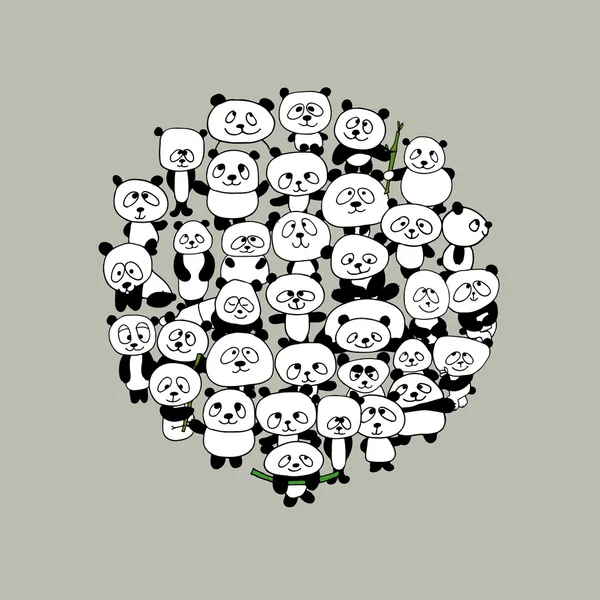 Família engraçada do panda, quadro para seu projeto — Vetor de Stock